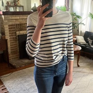 Sezane Navy Sailor Stripe 3/4 Length Top with Back Detail